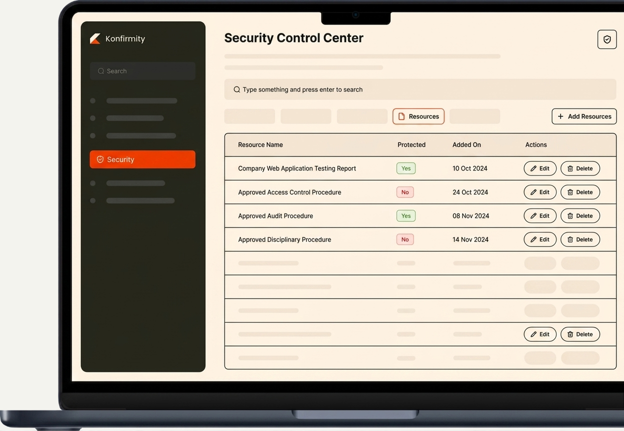 Konfirmity Security Control Center shown on a MacBook Air