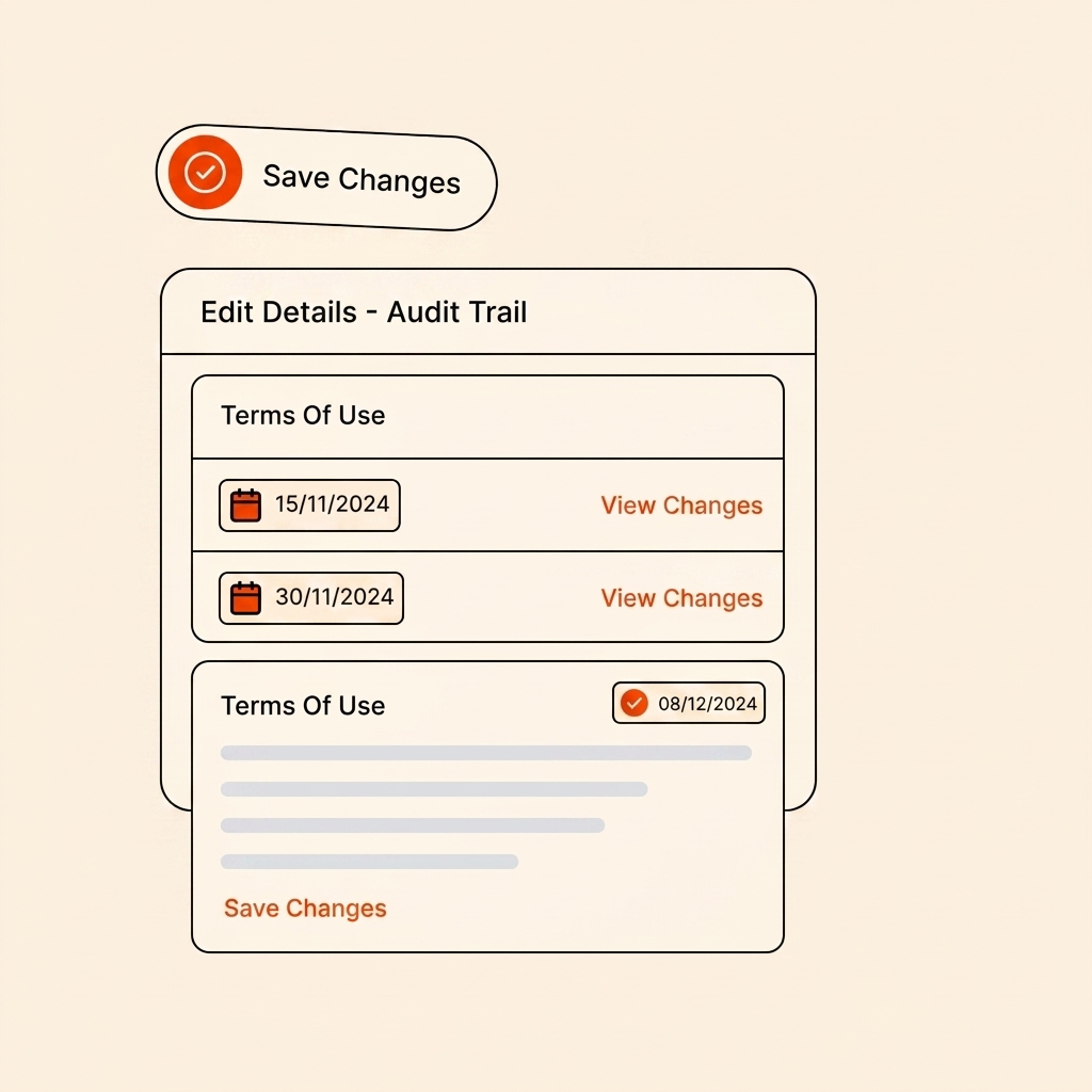 Vendor audit trail showing changes to Terms of Use over time