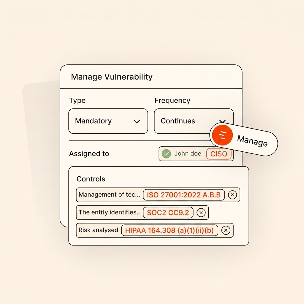 Vulnerability management control panel with ownership assignment